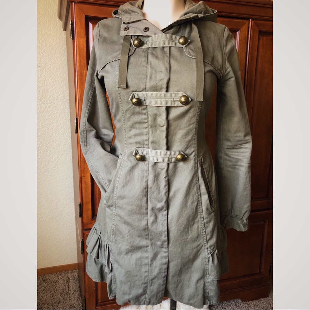 Anthropologie Idra Army Green Double Breasted Coat